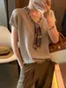 Top de verano para mujer, nuevo, a la moda, elegante, con bufanda de seda y mangas acampanadas, camiseta de punto de seda helada