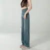 Jeans de Pierna Ancha Estrechos Pequeños para Mujer Cintura Alta Azul Claro Pantalones Rectos con Dobladillo Caído Estilo Nuevo Primavera y Otoño 2023 Pantalones de Suelo