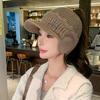 Moda Famosa en Internet Sombrero de Punto de Copa Vacía con Visera de Lengua de Pato para Mujer Otoño e Invierno Cálido Mezcla de Pelo de Conejo Sombrero Deportivo Sombrero Coreano Protector de Orejas