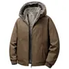 Chaqueta de Algodón para Hombre Otoño e Invierno Acolchada Gruesa con Felpa Cremallera con Capucha Versión para Personas de Mediana Edad y Jóvenes Chaqueta Integrada de Lona Lavada con Felpa