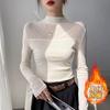 [Edición con forro polar mejorado] Camiseta de manga larga de moda avanzada para otoño e invierno, estilo western para mujer, costuras de malla, camiseta interior base