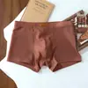 Ropa interior para hombre de color sólido con textura de seda de hielo, Boxer transpirable fresco de cintura media para verano