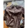 Sem Recomendação D! Camisa Marrom Café de Linho Importada da França para Mulheres com Gola Polo, Manga Longa, Roupa de Trabalho, Camisa com Proteção Solar