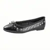 Zapatos Mary Jane con lazo de remache en forma de corazón para mujer, zapatos planos sin cordones estilo ballet de cuero suave para mujer