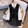 Conjunto de Outono para Trabalho Feminino 2026 Moda Casual Estilo Novo Conjunto de Duas Peças Colete Camisa Jaqueta Corta-Vento Lã de Ovelha