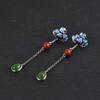 Aretes Colgantes de Plata de Ley S925 Ciervo Dorado Plata Vintage Tailandesa Venta al por Mayor Moda para Mujer Plata Azul Quemada Flor de Peonía Jaspe Gota de Agua Borla