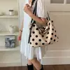 Bolsa de Ombro de Algodão e Linho com Bolinhas Retro para Mulheres, Bolsa Simples de Grande Capacidade Leve para Passeio, Bolsa de Ombro Estilo Suave de Nicho para o Dia a Dia