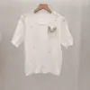 Nuevo Top de Punto de Verano Estilo Francés, Camiseta de Manga Corta Ajustada para Mujer, Diseño Único, Top Corto Chic para Mujer