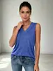 Chaleco europeo y americano transfronterizo para mujer, sin mangas y con cuello en V, hecho de algodón de bambú, estilo casual holgado, adecuado tanto para llevar solo como debajo de otra prenda, disponible en opciones de color liso y multicolor