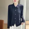 Cardigan de Punto Fino con Cuello Solapa Nuevo Estilo Primavera y Otoño Color Sólido Holgado Manga Larga Delgado Elegante Top Chaqueta para Mujer 2026