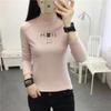 2863 # Camiseta de Manga Comprida Feminina Gola Alta (Tiro real) (100% Outro) (Aumentar 2Xl/3Xl)