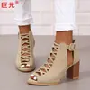 Sandalias Gruesas de Tacón Alto para Mujer Juyuan, Nuevo Estilo Europeo y Americano, Talla Grande, Sandalias de Tacón Alto con Hebilla y Punta Redonda para Mujer, Exportación