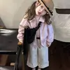 Abrigo para Niñas 2026 Otoño Nueva Moda Estilo Coreano Chaqueta para Exteriores para Niñas Bebé Cuello Solapa Cierre Cremallera Conjunto de Chaqueta