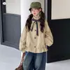Conjunto padre-hija 2026 otoño nuevo estilo, chaqueta de encaje con cuello alto para niños medianos y grandes, chaqueta con corbata de lazo estilo coreano