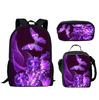2024 Nuevo Mochila Escolar Mariposa Transfronteriza para Estudiantes Set de Tres Piezas Mochila Lonchera Estuche para Lápices Mochila