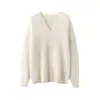 Suéter de malha 100% caxemira pura, novo estilo outono e inverno 2026, suéter casual de moda solto com gola pontuda escovada feminino