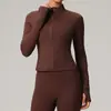 Lulu estilo similar cierre cremallera ajustado manga larga chaqueta yoga mujer correr ropa fitness secado rápido transpirable top deportivo chaqueta
