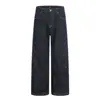 Calça jeans original estilo retrô americano azul, para homens e mulheres, corte solto, design de cós único com costura aparente, calça casual de perna larga