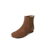 Botas de Cuero Completo y Desnudas Botines Cortos de Mujer Otoño e Invierno Nuevos Punta Redonda Tacón Grueso Medio Botas Individuales de Cuero Estilo Coreano Botines Cortos de Mujer