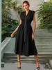 Vestido cardigã plissado com zíper, decote V, cintura marcada, temperamento sexy, verão 2025, comércio exterior transfronteiriço Amazon, vestido feminino