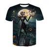Camiseta Casual de Manga Curta para Adultos e Crianças com Estampa Digital 3D de Halloween Nightmare Jacks Nova Transfronteiriça