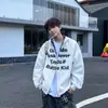 Moletom com Capuz Xadrez Estilo Americano Falso Duas Peças para Homens e Mulheres, Jaqueta Cardigan Solta para Casal Outono e Inverno para Homens