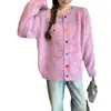 Suéter Redondo Dulce con Botones de Colores y Estampado de Cachorro, Cárdigan de Manga Larga para Mujer, Ropa Exterior Versátil Estilo Coreano para Primavera, Otoño, Invierno 2026