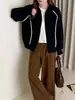 Cardigã de tricô com zíper e capuz estilo europeu, dupla face, para mulheres, nova coleção outono/inverno 2026, elegante e de caimento solto, casaco suéter moderno