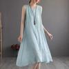 Vestido Chaleco Sin Mangas de Algodón y Lino Transfronterizo AliExpress para Mujer Verano Nuevo Talla Grande Holgado Vestido Midi para Mujer
