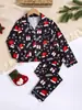 Pijama de mujer de comercio exterior europeo y americano personalizado transfronterizo, conjunto de dos piezas de dibujos animados para Navidad y Año Nuevo, ropa de casa de seda de leche