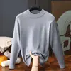 Suéter de cuello medio para hombre, tejido de otoño e invierno, suéter versátil de manga larga, camiseta interior básica, color liso, para exportación y ventas transfronterizas
