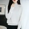 Suéter base elegante e luxuoso com gola alta e acabamento em renda para mulheres, modelo novo 2026, com bordado duplo nos ombros, tricô quente para o inverno