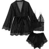 Amazon Transfronteiriço Pijama Feminino Renda Patchwork Malha Transparente Camisola Robe Conjunto de Lingerie Sexy Atacado