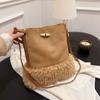 Bolso Cubo Mao Mao con Flecos Transfronterizo para Mujer Suministro Bolso de Hombro de Ante Bolso de Hombro Cruzado de Lana de Cordero para Viajero