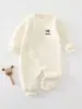 Mono térmico de algodón puro Clase A para bebé para otoño e invierno, mameluco sin costuras de manga larga, ropa para el hogar, ropa para bebé