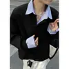 Sudadera con cuello de camisa de dos piezas falsas estilo americano para hombre, primavera y otoño, bloques de color, retazos, manga larga, polo, prenda exterior para jóvenes rebeldes y guapos