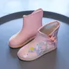 Terciopelo de Invierno Estilo Étnico para Mujer Niñas Zapatos de Tela del Viejo Pekín Zapatos de Algodón Botas Bordadas Hanfu Botas de Tobillo para la Nieve