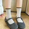 Meias de Primavera e Outono Femininas Meia de Cano Médio Algodão Puro Estilo Coreano Listradas Color Block Meias Amontoadas Versáteis Sem Costura Femininas Longas Venda por Atacado