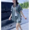 Moda para Mujer Shorts de Mezclilla Estilo Pequeño Chanel 2025 Adelgazantes Casual Conjunto de Dos Piezas Profesional Ropa de Verano Oculta Imperfecciones Nuevo Estilo Europeo