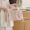 Limão Salgado Estilo SevenSweet! Conjunto de Duas Peças Feminino Outono Nova Chegada Cardigã Suave Rosa de Tricô Calça de Bolinhas