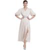 Vestido Europeu e Americano de Manga Bufante Plissado Slim Organza Lindo Fashion Slim Midi Estilo Coreano Saia Longa
