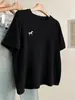Camiseta de Manga Corta con Cuello Redondo Bordada de Poni, Suave Cepillada, de Lana Australiana para Mujer, Camiseta Base Versátil y Cálida Engrosada para Principios de Primavera