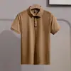 Camiseta Casual de Manga Corta con Cuello de Solapa Transpirable de Seda de Hielo Simple Veraniega Europea y Americana Camisa Polo Clásica a Rayas Ajustada para Hombre