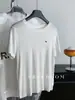 Camiseta de Manga Corta Bordada de Pony Lyocell Tencel de Verano 2026 para Mujer, Top Básico Delgado Simple y Versátil con Cuello Redondo