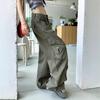 Jeans Americanos Retro con Diseño de Pierna Ancha Plisada para Mujer Hiphop Hip Hop Ropa de Trabajo Multibolsillos Pantalones Combinables