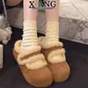 Pantuflas de Algodón para Mujer, Estilo Birkenstock con Suela Gruesa, Piel de Vaca, Punta Cerrada, para Exteriores, Modelo Nuevo Otoño e Invierno 2026, Zapatos Cálidos con Forro de Lana de Cordero
