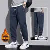 Pantalones Casuales para Hombre Moda Otoño e Invierno Marca Deportiva Pantalones con Puño en el Tobillo Ropa de Hombre Pantalones de Grulla Resistentes al Desgaste Forrados de Polar Pantalones Largos Engrosados