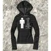 Sudadera con capucha de manga larga a rayas estampadas, estilo europeo y americano, casual, corte ajustado, sudadera con capucha, chaqueta vintage de streetwear