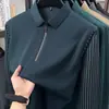 Camisa Polo para Hombre 2026 Primavera y Otoño Nueva Alta Gama Casual de Negocios para Hombre con Media Cremallera y Cuello Camisero Rayada de Manga Larga