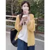 Cárdigan de punto fino de estilo perezoso con manga de farol para mujer, protección solar, nuevo top holgado adelgazante relajado de algodón amarillo para primavera/verano